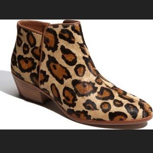 Sam Edelman Petty Leopard Animal Print Calf Hair Low Heel Ankle Booties 6.5